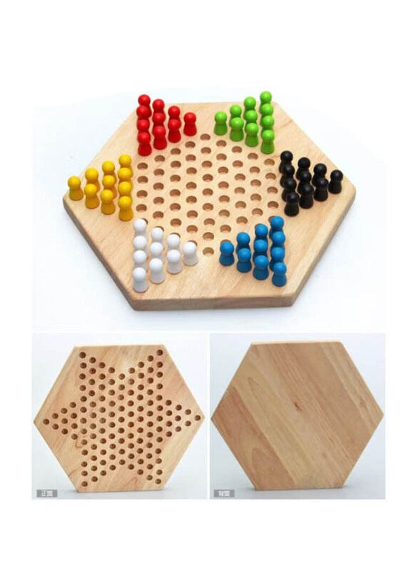 Unique Chinese Wooden Hexagon Checkers Board Game, Ages 3+