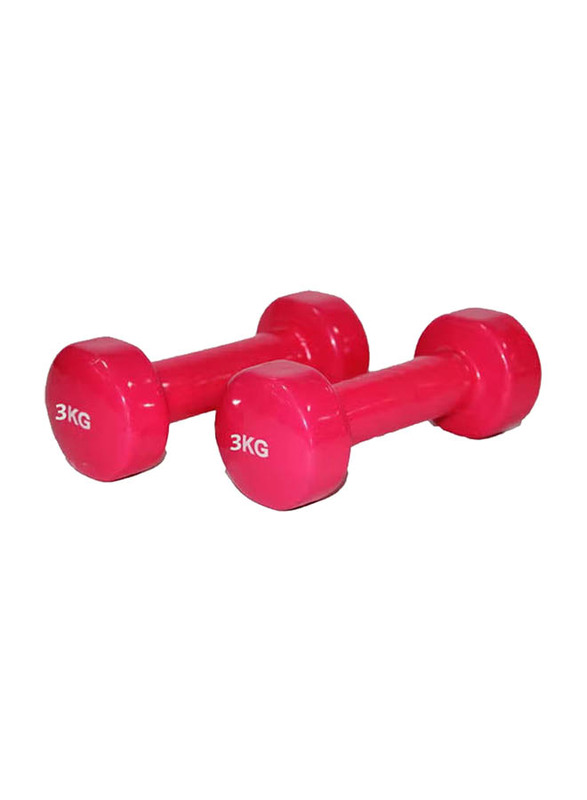 Classical Head Vinyl Dumbbell Set, 2 x 3KG, Red