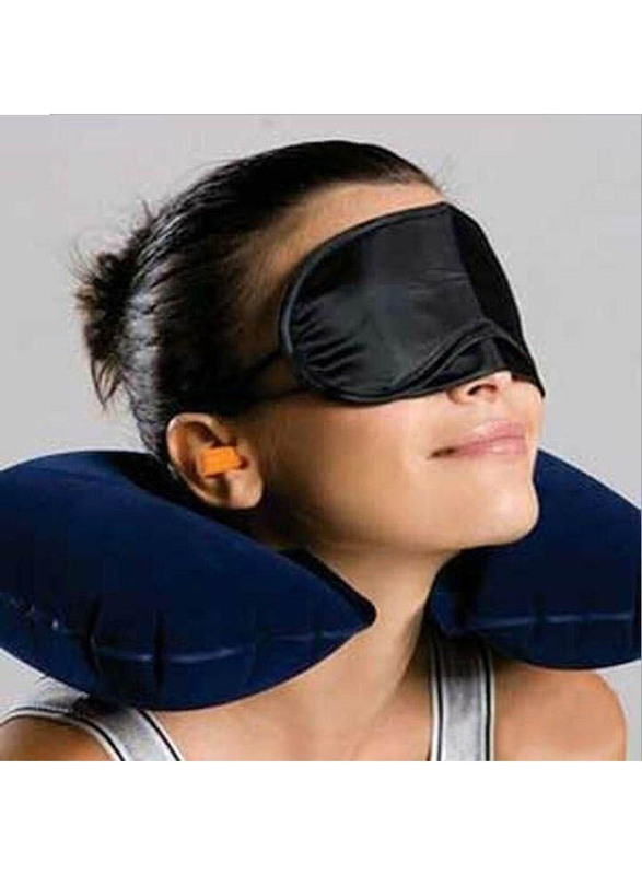 Inflatable Travel Pillow with Ear Plug and Eye Mask, Blue