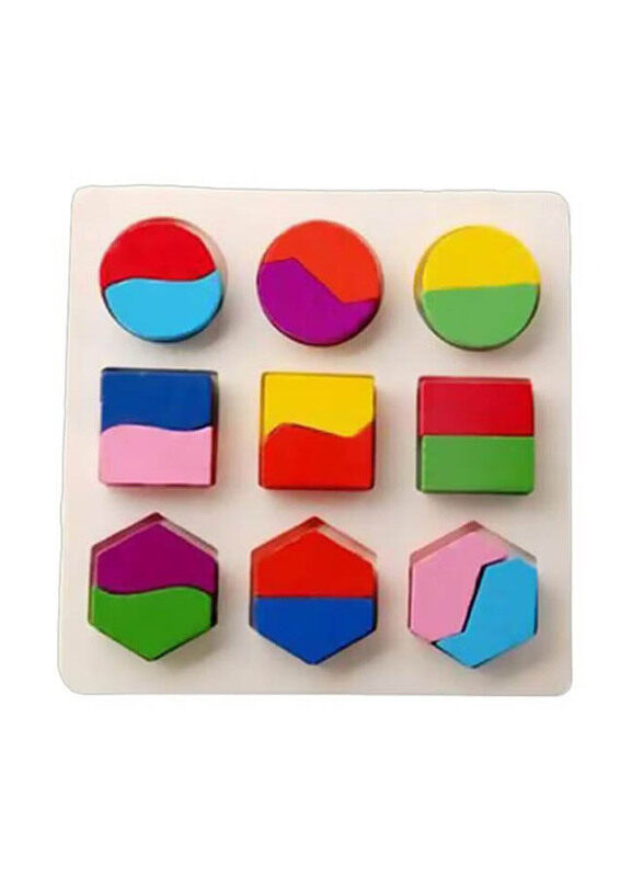 Wooden Geometry Building Blocks Puzzle - B, Ages 12+Months, Multicolour