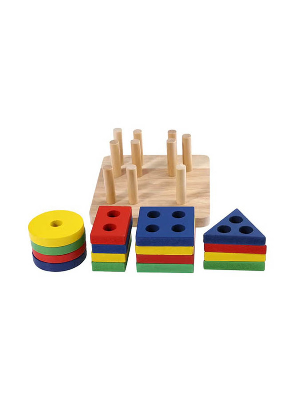 Wooden Geometric Sorting Building Blocks Set, Ages 3+