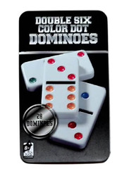 28-Piece Double Six Color Dot Dominoes Set With Metal Tin Case, Ages 6+, Multicolour