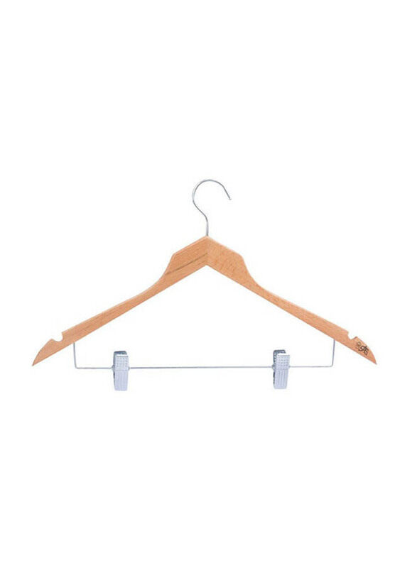 

Generic Veil Wooden Hanger With Clips for Clothes, Brown