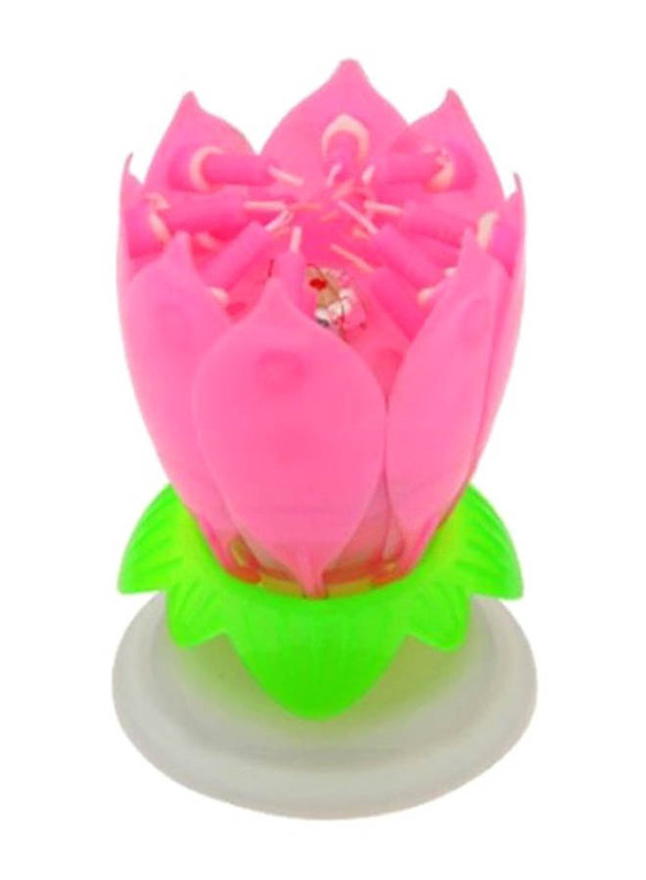 Rotating Lotus Flower Musical Candle, Multicolour