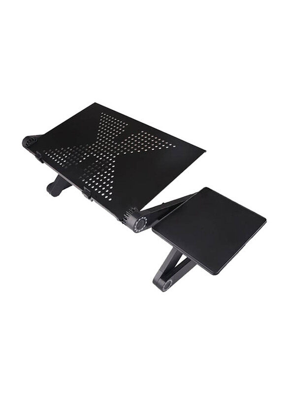 Aluminum Alloy Adjustable Laptop Stand with Foldable Legs, Reading Holder Tray with Mouse Pad, Black