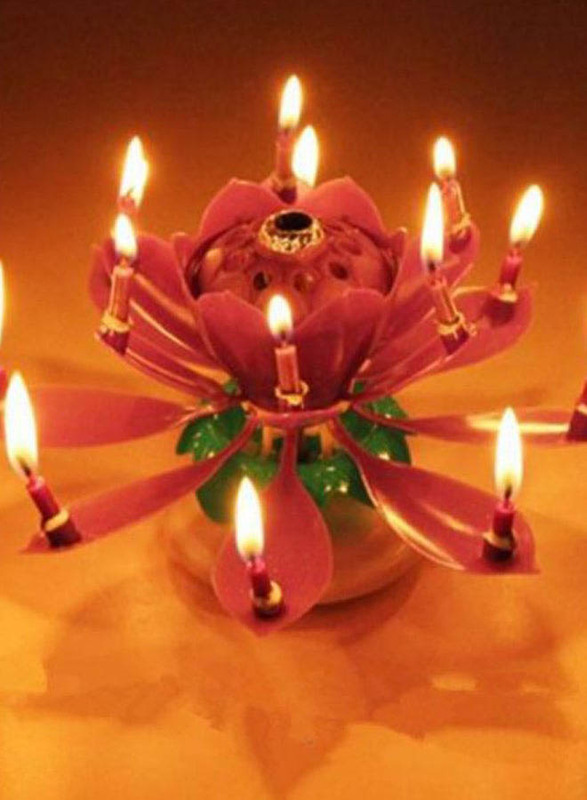 Rotating Lotus Flower Musical Candle, Multicolour