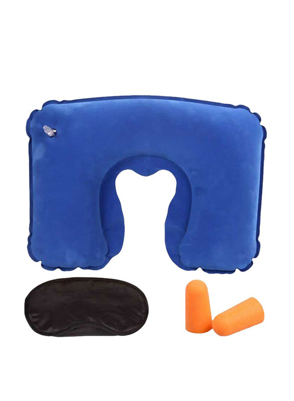 Soft Travel Pillow with Eye Cover & Ear Plugs, 2724319403861, Blue