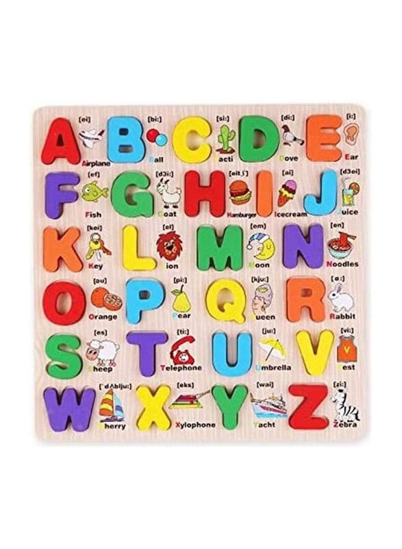 26-Piece English ABC Alphabet Wooden Board Jigsaw Puzzle, Multicolour