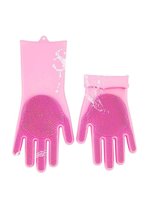

Generic Magic Silicone Gloves With Wash Scrubber Dishwashing Cleaning, Pink, 1 Pair
