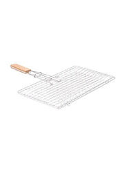 Raj BBQ Grill Basket with Wood Handle, Silver