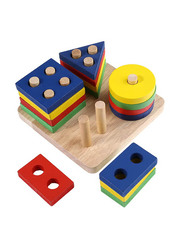 Wooden Geometric Sorting Building Blocks Set, Ages 3+