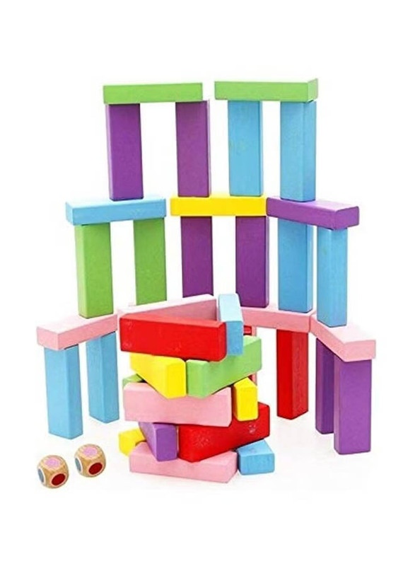 Dd Retails 51-Piece Wooden Blocks Tumbling Tower Toys with Dices, Ages 3+, Multicolour