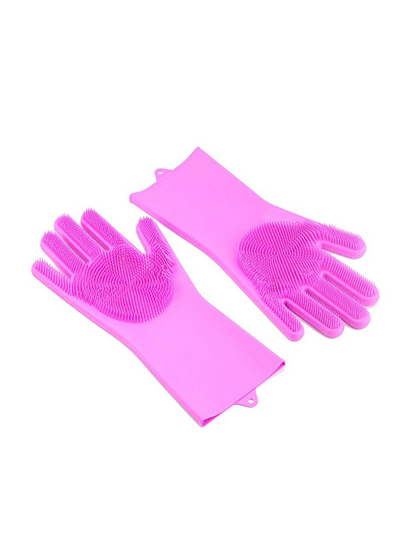 Generic Magic Silicone Gloves with Wash Scrubber, 170g, 1 Pair, Pink