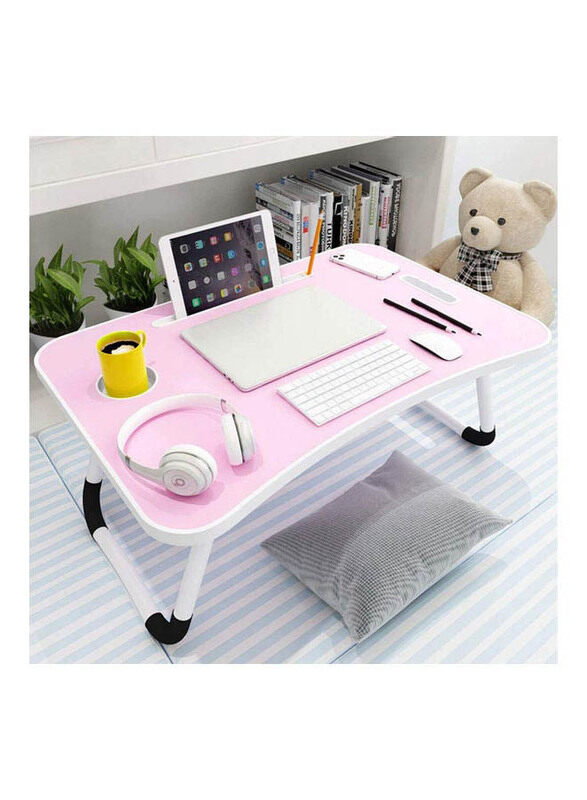 Foldable Laptop Table with Cup Holder, Multicolour