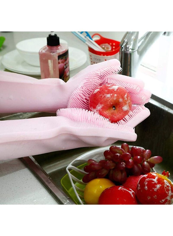iNew Magic Silicone Gloves with Wash Scrubber, 35.7 x 16.5cm, 1 Pair, Pink