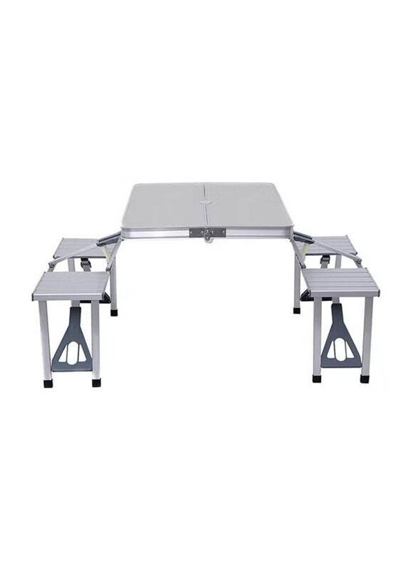 

Generic One Size 4-Seat Outdoor Portable Picnic Table, Silver