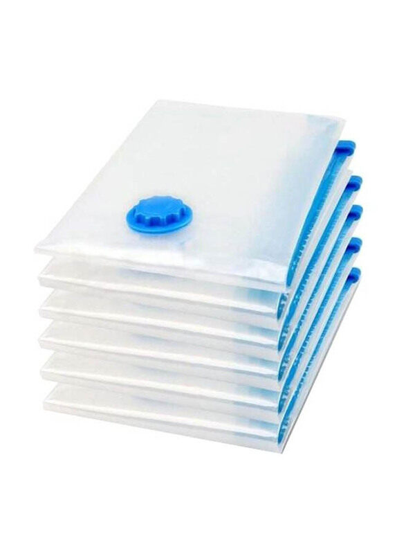 

Qings 6-Piece Reusable Sealer Storage Bags with Suction Pump, 50x70cm, Clear/Blue