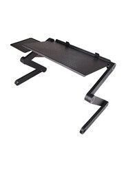 Aluminum Alloy Adjustable Laptop Stand with Foldable Legs, Reading Holder Tray with Mouse Pad, Black