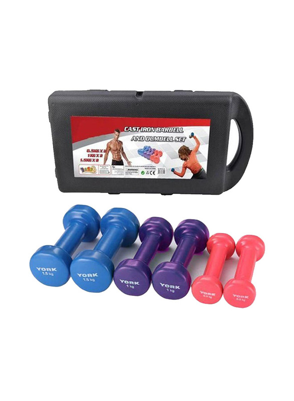 Emfil Vinyl Covered Dumbbell Set, 6 Piece, Multicolour