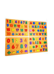 Asmat Wooden Toys Early Learning Jigsaw Letter Alphabet Number Shape Puzzle, Multicolour