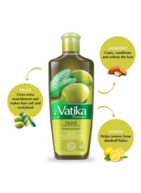 Vatika Naturals Olive Enriched Hair Oil for All Hair Type, 200ml