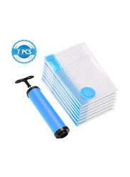 7-Piece Vacuum Storage Bag with Suction Pump, 60 x 80cm, Clear/Blue/Black