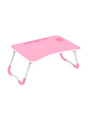 Foldable Laptop Table WithCup Holder, Pink/White