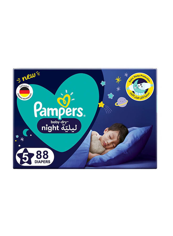 Pampers Baby-Dry Night Diapers for Extra Sleep Protection, Size 5, 12-17 Kg, 88 Count