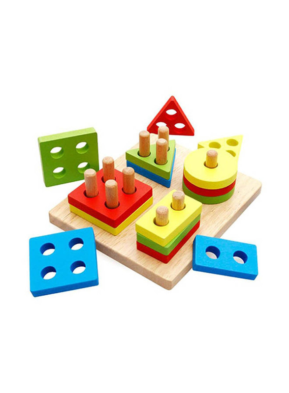 Wooden Geometric Shape Sorter & Colors Recognition Stacking Toys Set, Ages 3+