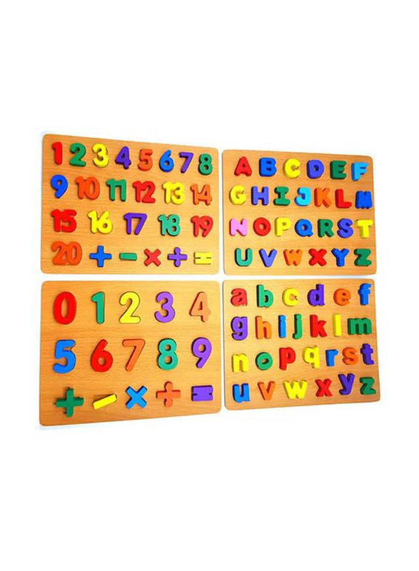 Asmat Wooden Toys Early Learning Jigsaw Letter Alphabet Number Shape Puzzle, Multicolour