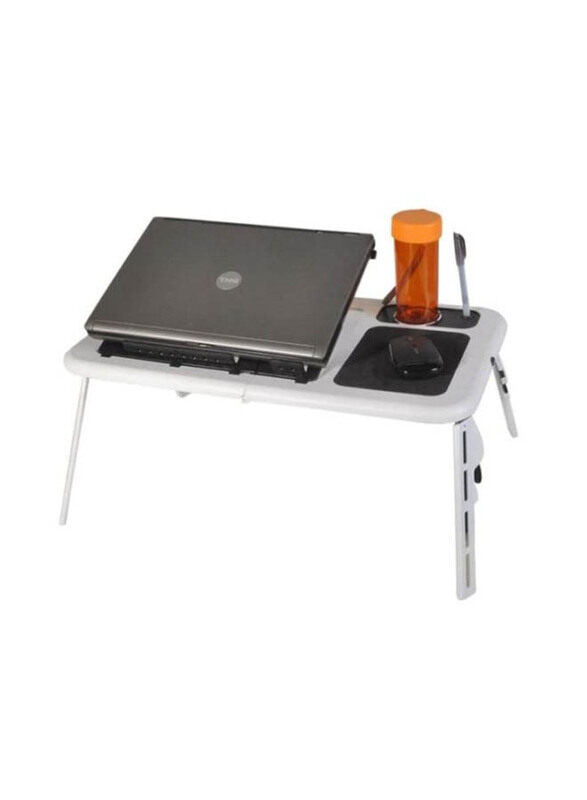 Portable Laptop Desk with Cooling Fan, White/Black