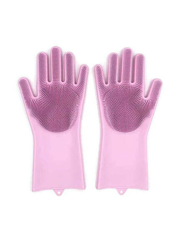 

Zhengai Magic Silicone Gloves with Wash Scrubber, Pink, 1 Pair