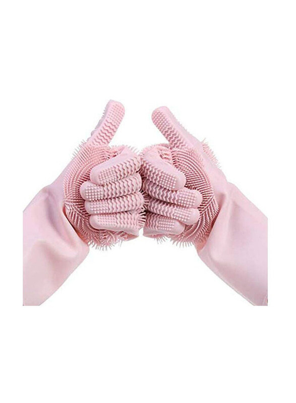 

Generic Magic Silicone Washing Cleaning Gloves with Scrubber Gloves, Pink, 1 Pair