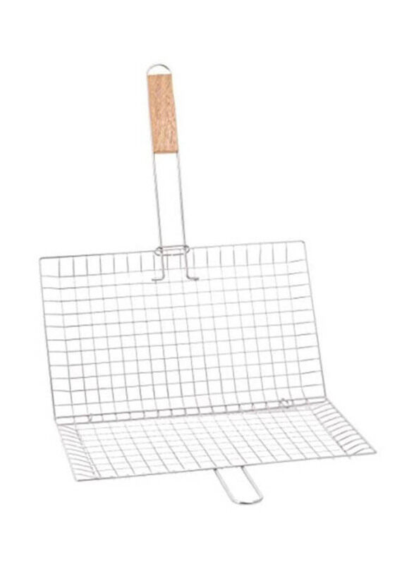 Raj BBQ Grill Basket with Wood Handle, Silver