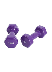 Hexagon Shaped Fitness Dumbbell, 2 x 3KG, Purple