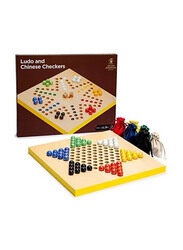 Yellow Mountain Imports 2-in-1 Reversible Ludo and Chinese Checkers Halma Wood and Glass Marble Game Set, Ages 4+, SKTB08168M9YZ