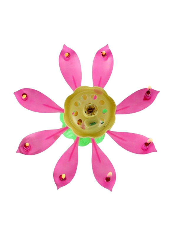 Outad Lotus Flower Musical Birthday Candle, Pink/Green/Yellow