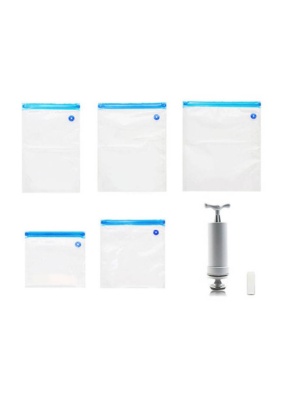 5-Piece Vacuum Food Storage Bag with Air Pump & Sealing Clip, Clear