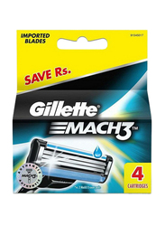 Gillette 4-Blades Mach 3 Manual Shaving Razor Blades, Multicolour, 4 Piece