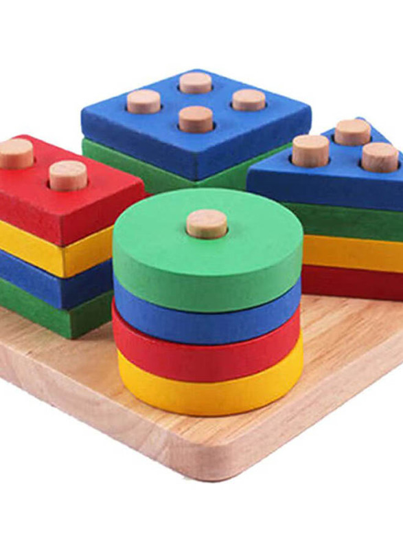 Lewo Wooden Educational Shape Recognition Stacking Block Set For Baby, Ages 3+