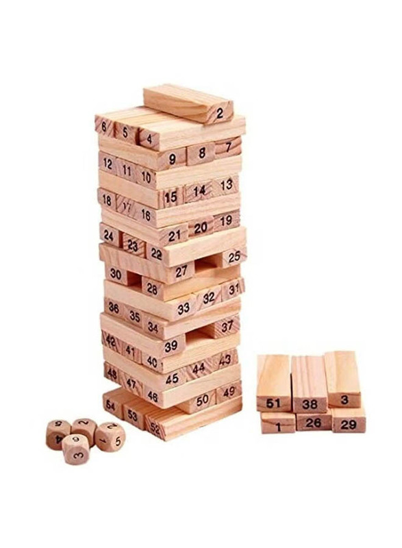 Numbered Wooden Block Stacking Game, Brown, 54 Piece, Ages 3+