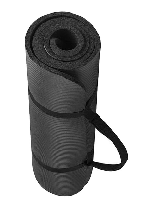 Anti-Tear Exercise Mat with Carrying Strap, One Size, Black