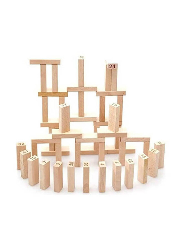 Numbered Wooden Block Stacking Game, Brown, 54 Piece, Ages 3+