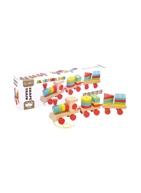 Alostoura Colourful Classic Train Shaped Wooden Geometric Shape Sorter Play Set, Multicolour, Ages 1+