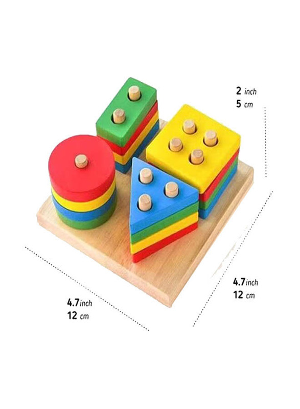 17-Piece Wooden Shape Shorter Puzzle Block, Multicolour