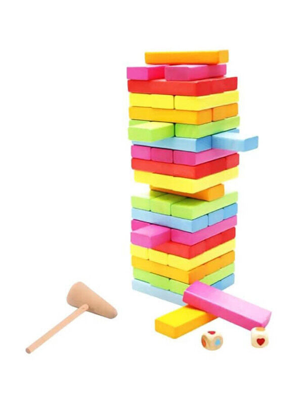 

Generic 54-Piece Colored Wooden Building Block Dice Jenga With Hammer Learning Game Set, Ages 3+, Multicolour