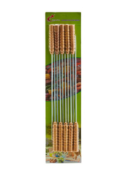 Barbecue Skewers String with Wooden Handle, 10 Piece, Silver/Brown