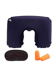 Inflatable Travel Pillow with Ear Plug and Eye Mask, Blue