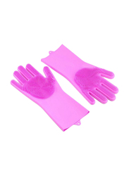 Generic Multi Usable Magic Silicone Gloves with Wash Scrubber, 240g, 1 Pair, Pink
