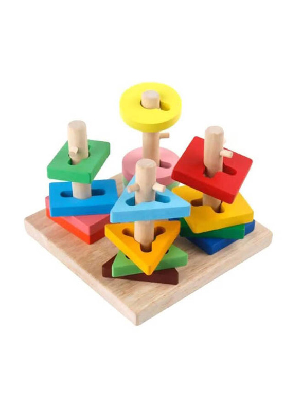 

Generic Wooden Four Column Geometric Puzzle Stacking Set, Multicolour, Ages 3+